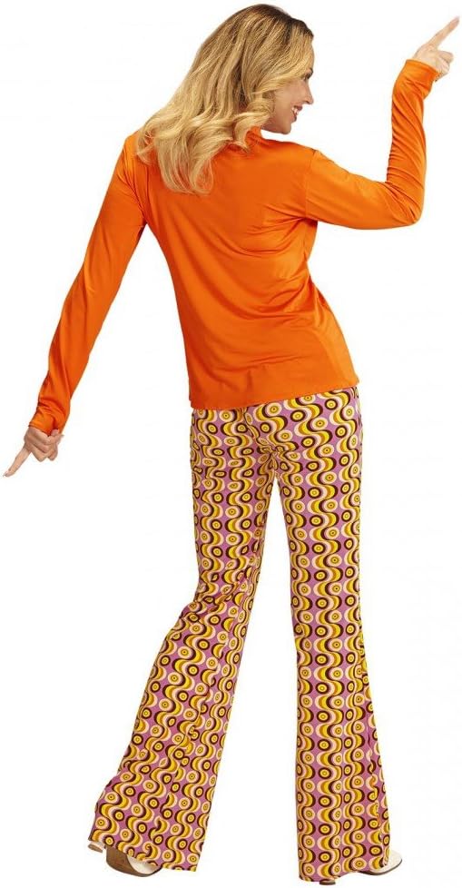 70er Jahre Retro Damen Bluse mit und ohne Muster Disco Kostüm Siebziger Oberteil Shirt L-XL Orange,