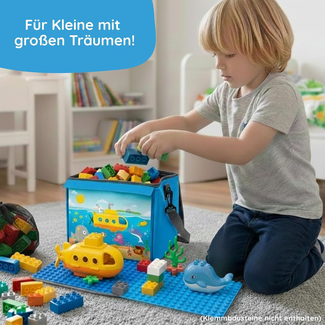 Baustein-Tasche mit ausklappbarer Bauplatte passend für grosse Bausteine vieler Marken I Grösse XL (