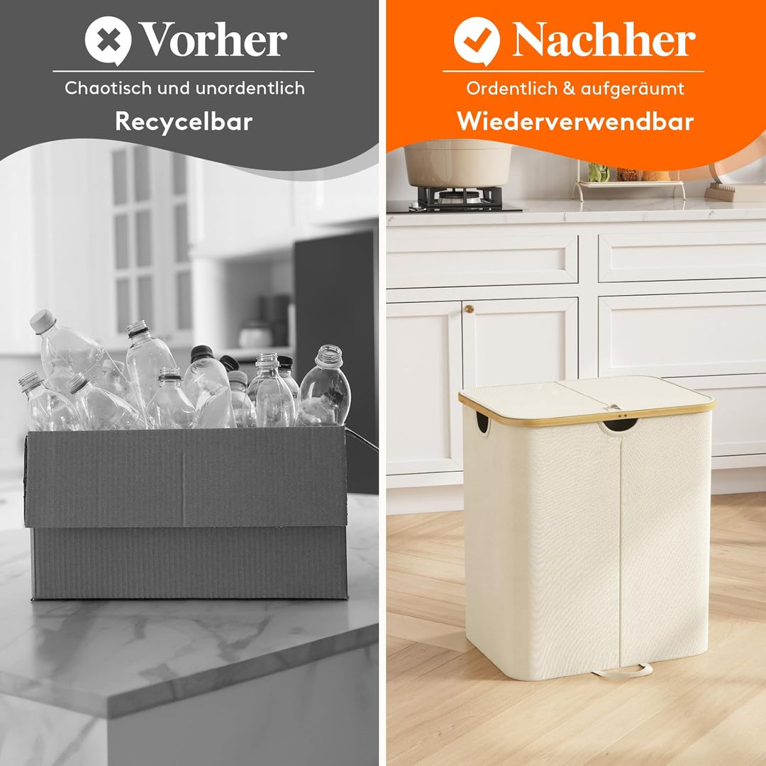 Lifewit 120L Pfandflaschen Sammelbehälter 2 fächer mit Deckel, Gross Pfandflaschen Behälter 2 Traget