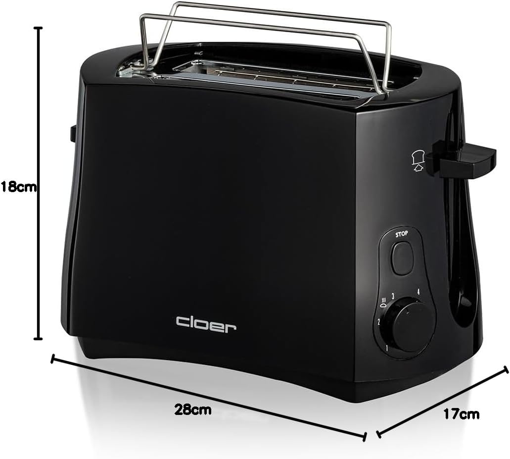 Cloer 3310 Cool-Wall-Toaster, 825 W, für 2 Toastscheiben, integrierter Brötchenaufsatz, Krümelschubl