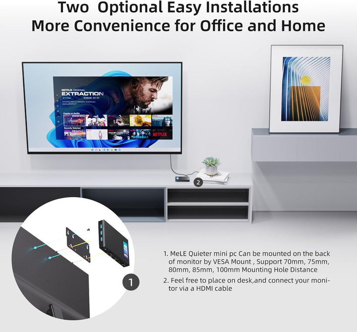 MeLE Quieter3Q Lüfterloser Mini PC Windows 11 Pro Celeron N5105 8GB 256GB, Portable Desktop HDMI Wif