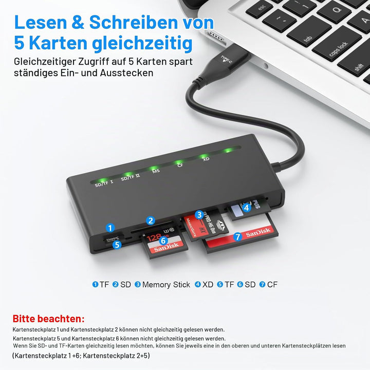 USB3.0 USB C Multi Card Reader, 7-in-1 kartenlesegerät zu SD TF Micro SD CF MS MMC Karte, Unterstütz