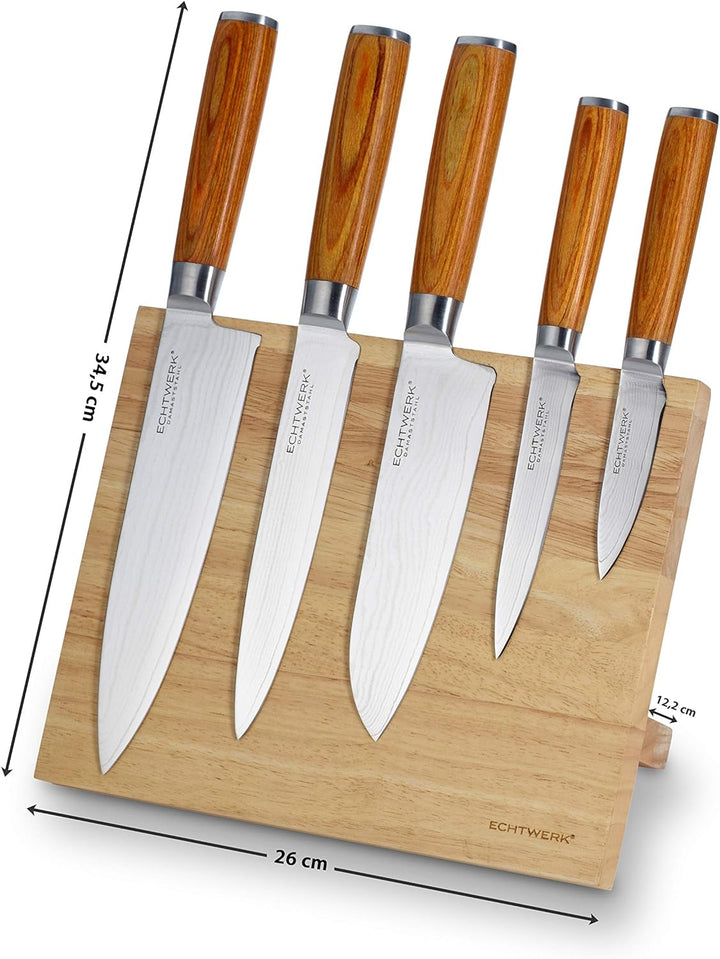 Echtwerk Damastmesser Set 6 Teilig, Holz, Silber, 21,5 x 12,5 x 35,7 cm, 6-Einheiten(5 Messer + Mess