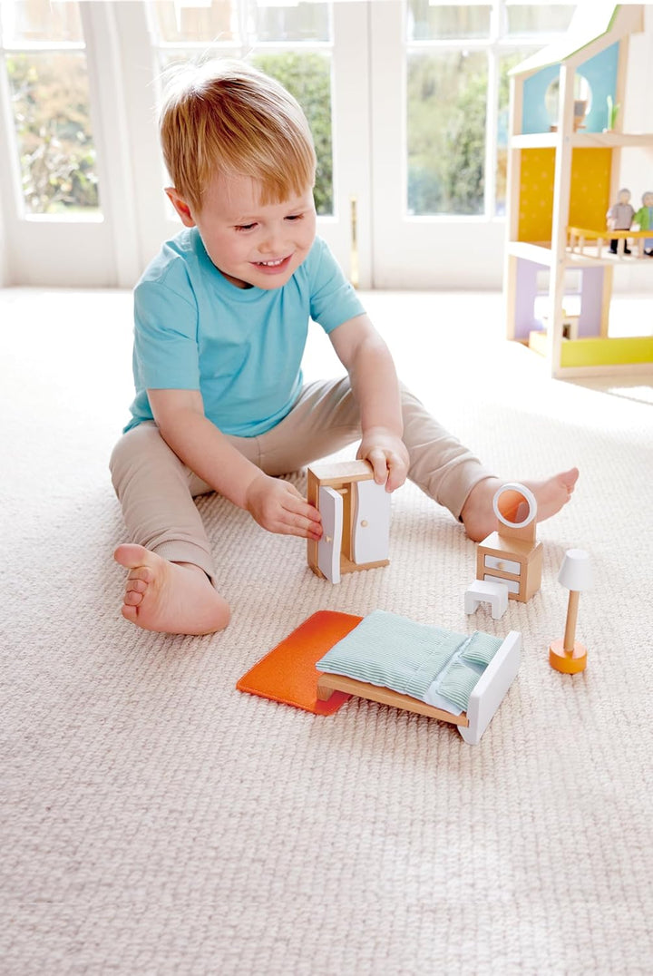 Hape Puppenhaus- Schlafzimmer, geeignet für alle vergleichbaren Puppenhäuser, geeignet ab 3 Jahren,