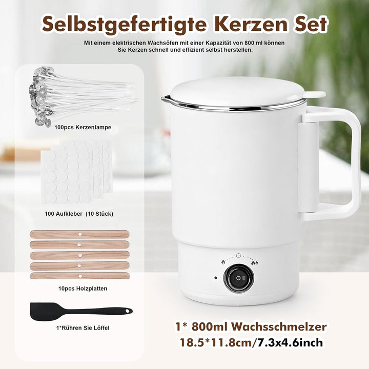 Elektrischer Wachsschmelztopf 800ml – Kerzen Selber Machen Set mit Wachsschmelzer, Kerzenwachs Schme
