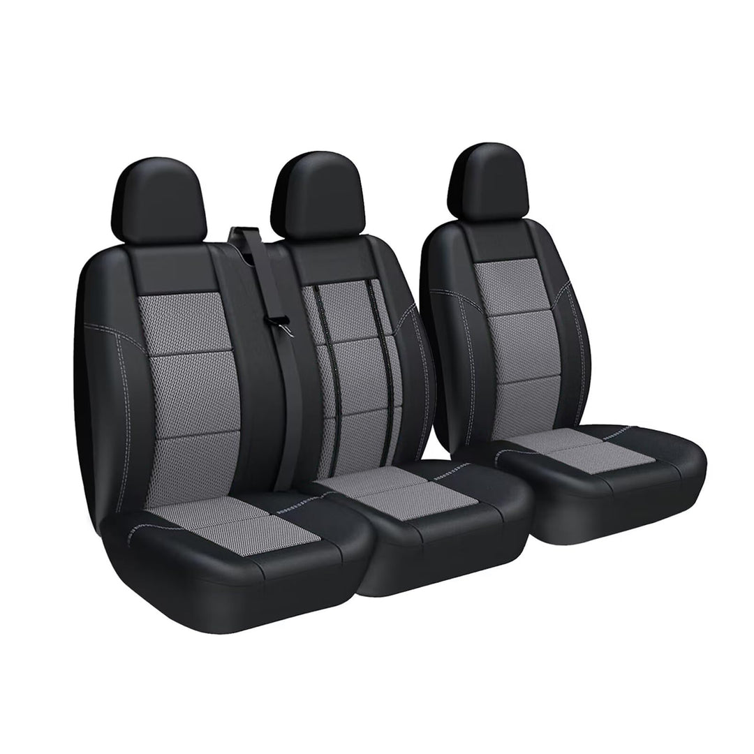 TOYOUN Sitzbezüge für Vans LKWs, Universal Fit Einzel-und Doppelsitze - Kunstleder Mesh-Gewebe, Schw