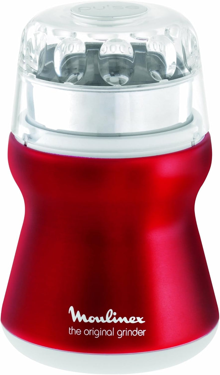 Moulinex AR1105 Kaffeemühle | mit Edelstahlbehälter | Durchsichtiger Deckel | Red Ruby/metallic-rot/