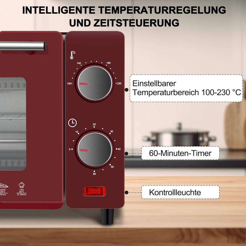 WOLTU Mini Backofen 12 Liter, 800 Watt Toasterofen | Pizzaofen | Krümelblech mit Timer Minibackofen