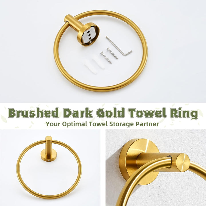 APLusee Handtuchring, gebürstetes Gold, SUS 304 Edelstahl, rund, Handtuchhalter für moderne Badezimm