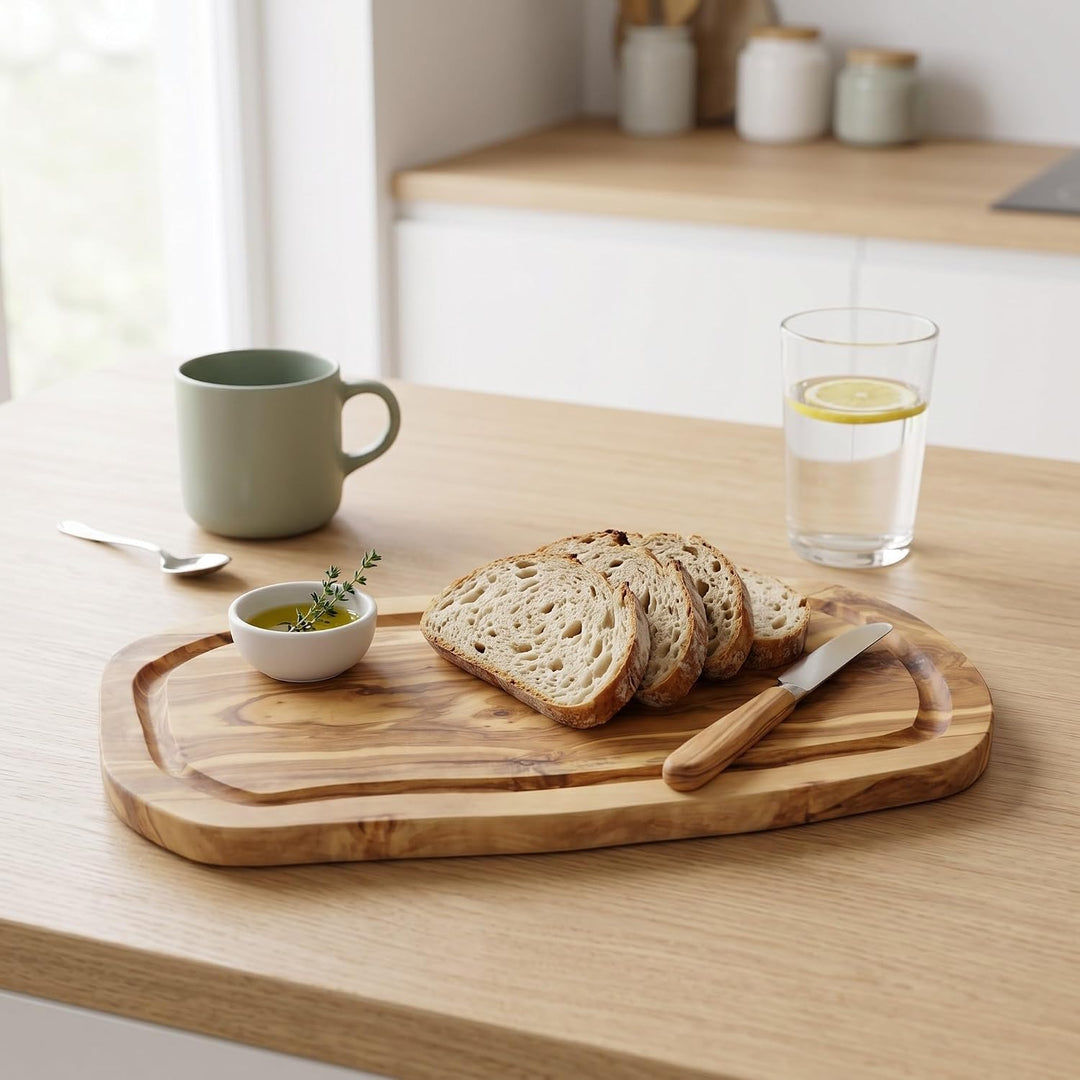 2x HOFMEISTER® Schneidebrett Saftrille Olivenholz - praktisches Set aus zwei Brettern aus Olive mit