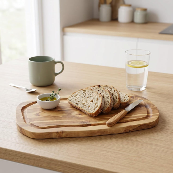 2x HOFMEISTER® Schneidebrett Saftrille Olivenholz - praktisches Set aus zwei Brettern aus Olive mit