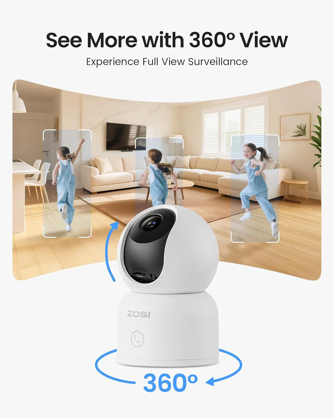 ZOSI C680 2K Fenster Überwachungskamera 2PCS mit Vollfarb-Nachtsicht, 3MP 2,4/5 GHz WLAN Innenkamera