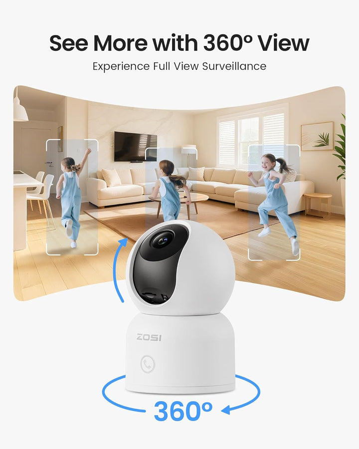 ZOSI C680 2K Fenster Überwachungskamera 2PCS mit Vollfarb-Nachtsicht, 3MP 2,4/5 GHz WLAN Innenkamera