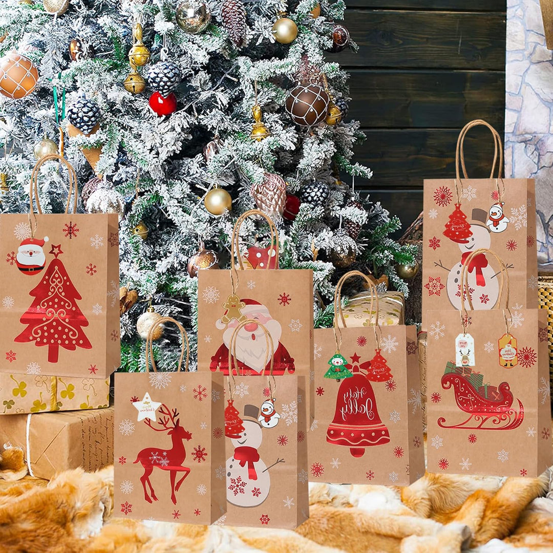 GeschenktüTen Weihnachten,24 Stück Weihnachts Kraft Geschenktaschen,Papiertüten Weihnachten Geschenk
