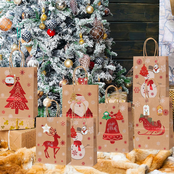 GeschenktüTen Weihnachten,24 Stück Weihnachts Kraft Geschenktaschen,Papiertüten Weihnachten Geschenk