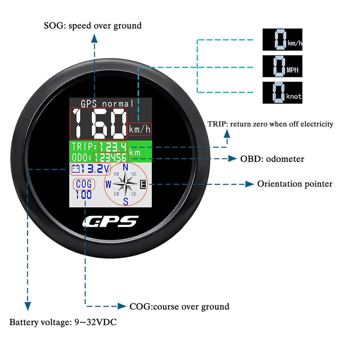 KAOLALI GPS Tachometer Geschwindigkeitsmesser Kilometerzähler 85 mm Rostfreie IP67 Wasserdichte Digi