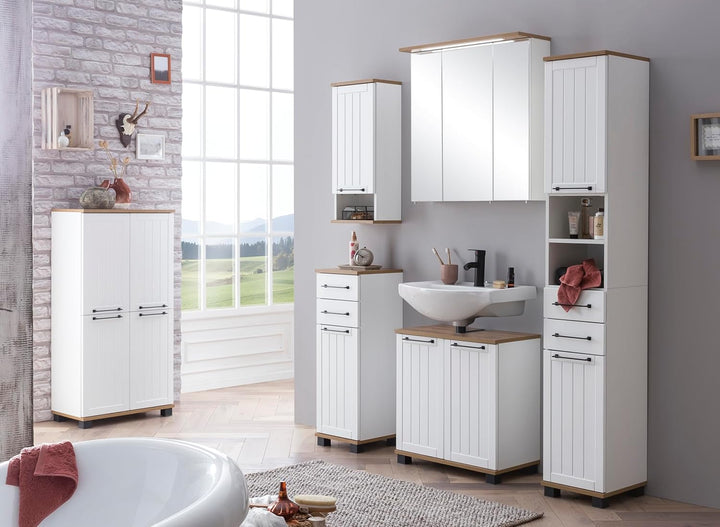 Schildmeyer Spiegelschrank Padua 142296, weiss glanz/eiche landhaus Dekor, 70,5 x 16 x 72,5 cm