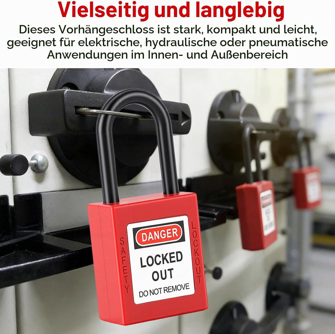 Lockout Vorhängeschloss, 5 Stück Nylon Staubdicht Sicherheits Vorhängeschloss mit 10 Schlüssel, 38mm