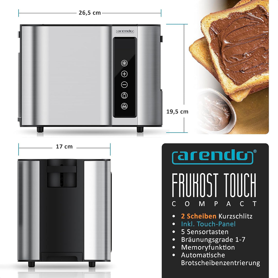 Arendo - Touch Toaster 2 Scheiben Edelstahl - Touchpanel - digital Display Restzeitanzeige - 800 W –