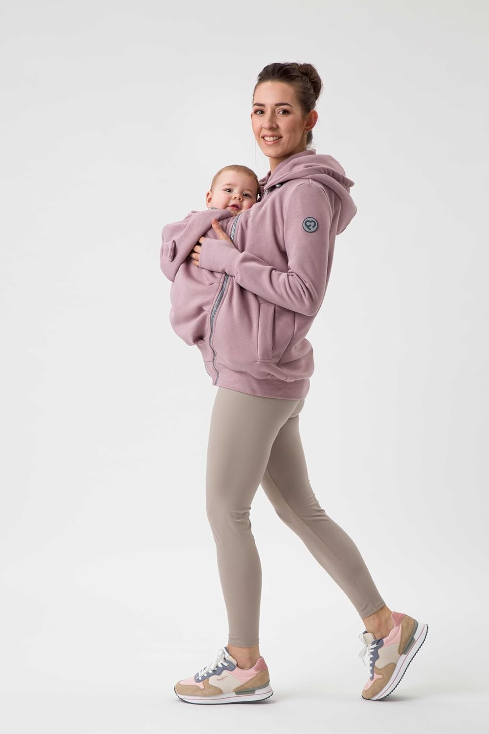 fun2bemum Pola 4in1 Baby Tragejacke für Mama Känguru Kapuze VORNE/HINTEN M Dust Pink, M Dust Pink