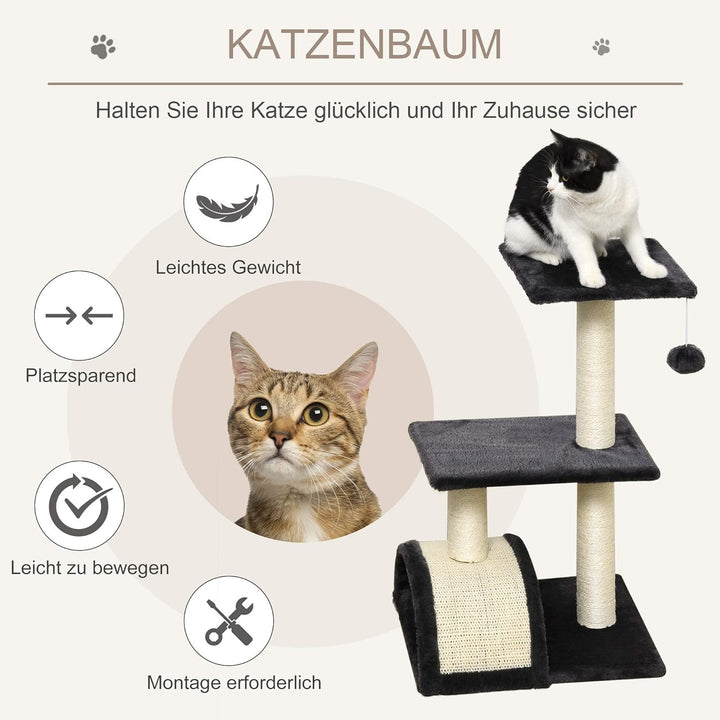 PawHut Kratzbaum 72 cm mit Plüschballen für mittelgrosse Katzen Grau | Sisalstämme, Plattform, Kratz