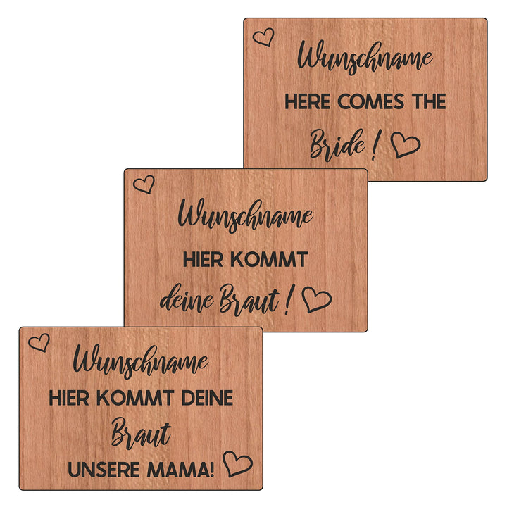 Schild für die Hochzeit, Vintage Schild aus Holz für die Trauung, Hier kommt die Braut personalisier