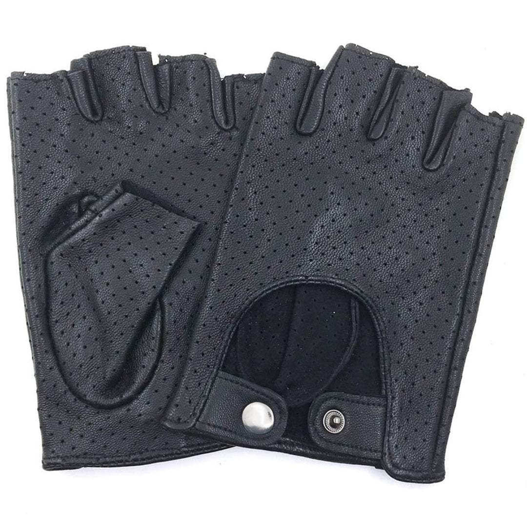 Damen-Lederhandschuhe Vollmaschige Fingerlose Halbfinger-Fahrhandschuhe Small-6.5" Schwarz, Small-6.