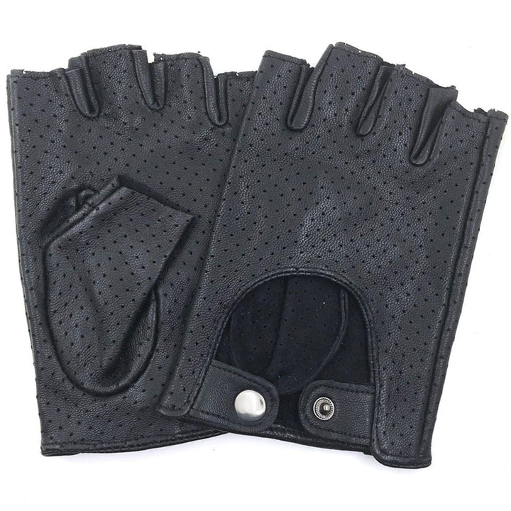 Damen-Lederhandschuhe Vollmaschige Fingerlose Halbfinger-Fahrhandschuhe Small-6.5" Schwarz, Small-6.