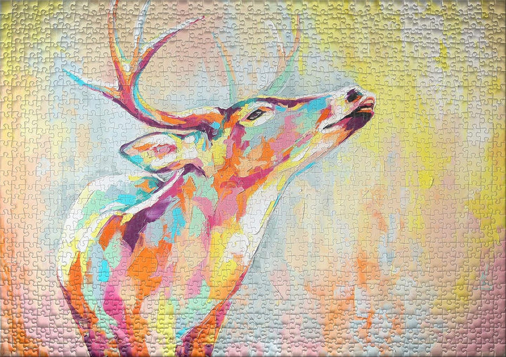 Ulmer Puzzleschmiede - Kunst-Puzzle Bunter Hirsch - modernes Ölgemälde als klassisches 1000 Teile Pu