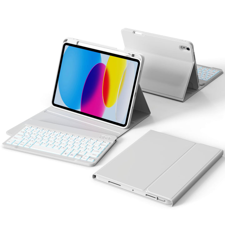 Hülle mit Tastatur für iPad A16 2025 / iPad 10. Generation 2022, RGB Bluetooth Magnetische Tastatur,