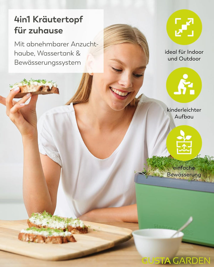 Harry Herbs - 4 in 1 Kräutertopf - Anzucht - Microgreens - Hydroponik - integriertes Wasserreservoir