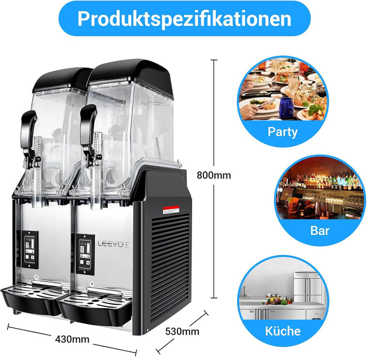 LEEVOT Kommerzielle Slush Maschine - 2 Tanks 24 Litres Margarita-Maker, 890W Edelstahl-Gefriergeträn