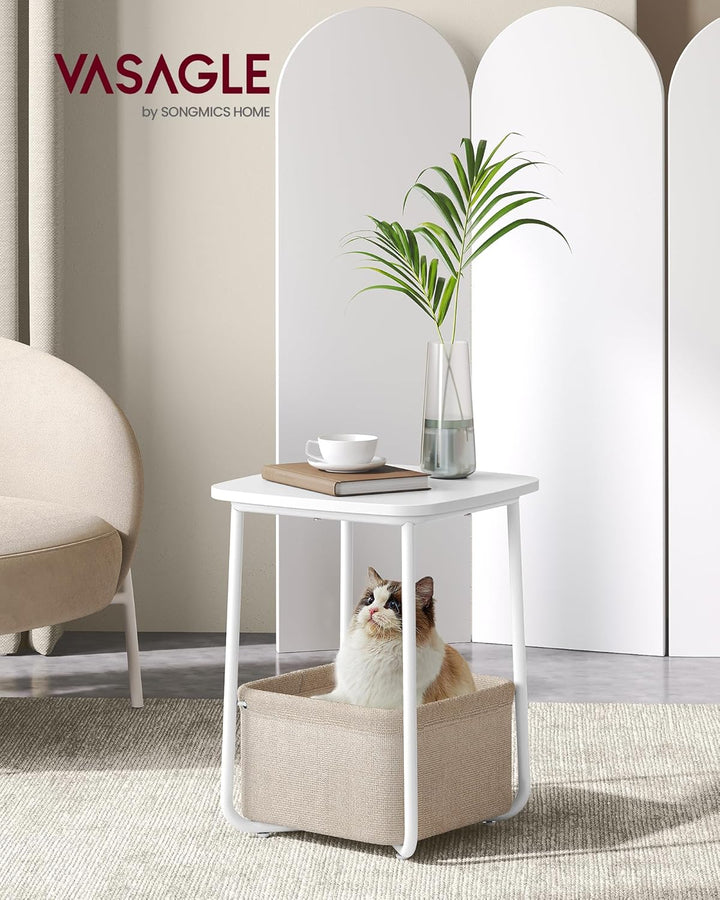 VASAGLE Beistelltisch quadratisch, Kleiner Tisch, Couchtisch klein, Wohnzimmertisch, Korb aus Stoff,
