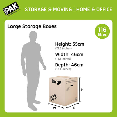 StorePAK Grosse Aufbewahrungskartons, Archivkisten mit Griffen, 116 Liter, 100 % recycelbar, 55 x 46