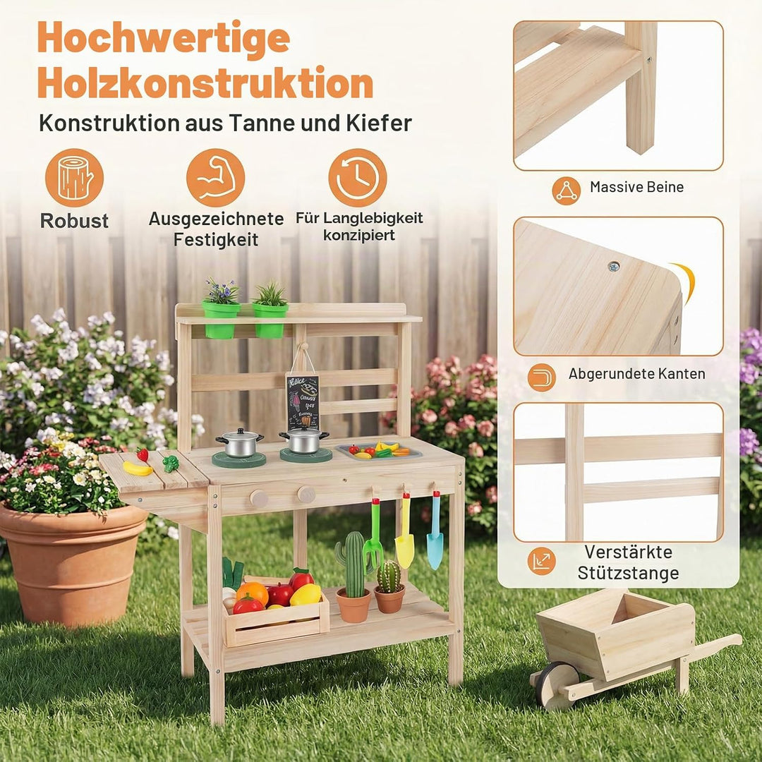 HOMASIS Kinderspielküche, Outdoor-Matschküche mit Herd, Spüle, Drehknöpfen und Kreidetafel, Kochspie