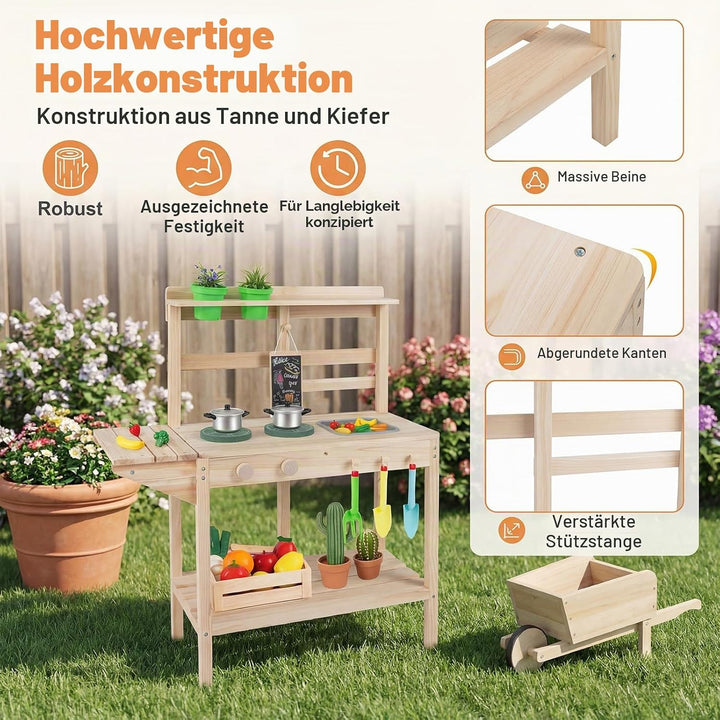 HOMASIS Kinderspielküche, Outdoor-Matschküche mit Herd, Spüle, Drehknöpfen und Kreidetafel, Kochspie
