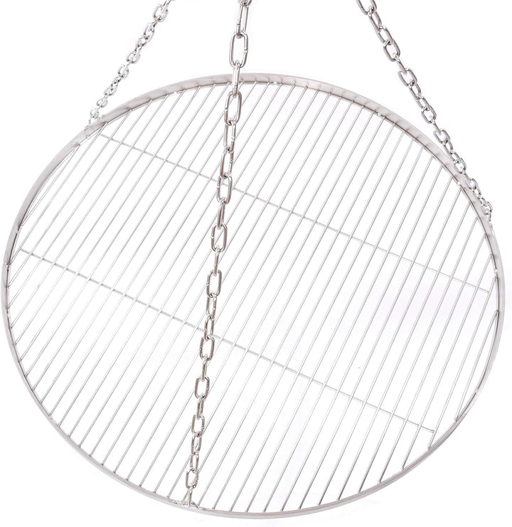 70 cm Grillrost Edelstahl für Schwenkgrill 3 Bein BBQ Grill Rost mit Kette 14 mm Stababstand