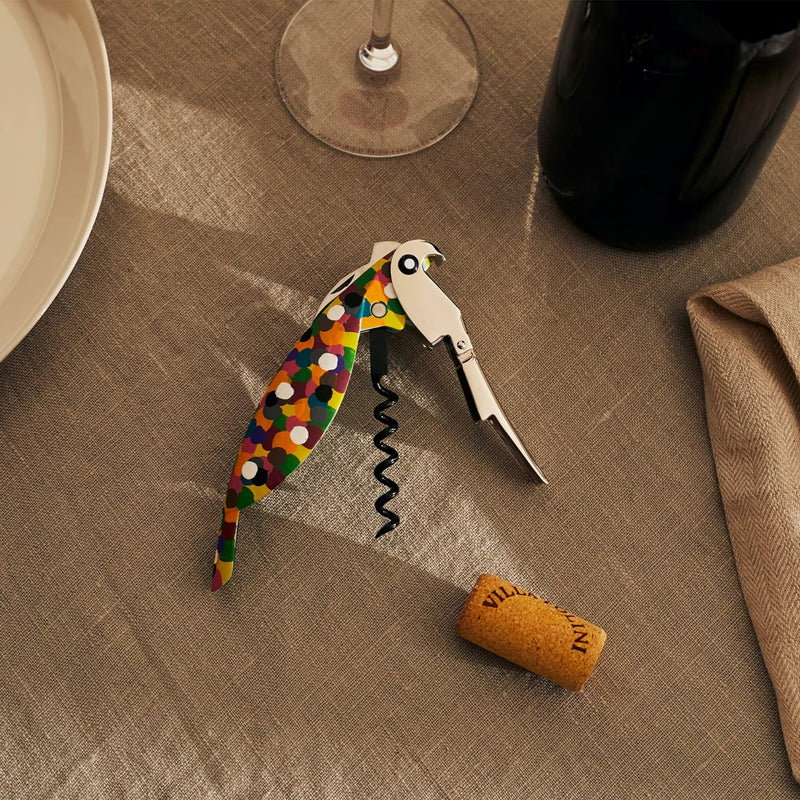 Alessi "Parrot" Sommelier-Korkenzieher aus Gussaluminium und PC. Handdekoriert, "Proust". Licensed b