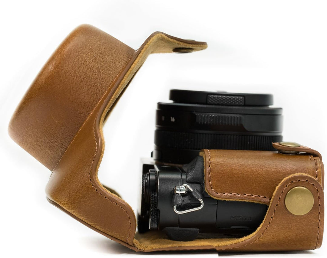 MegaGear Ever Ready Kameratasche aus Leder für Panasonic LUMIX LX100, DMC-LX100 Kamera (Hellbraun) (