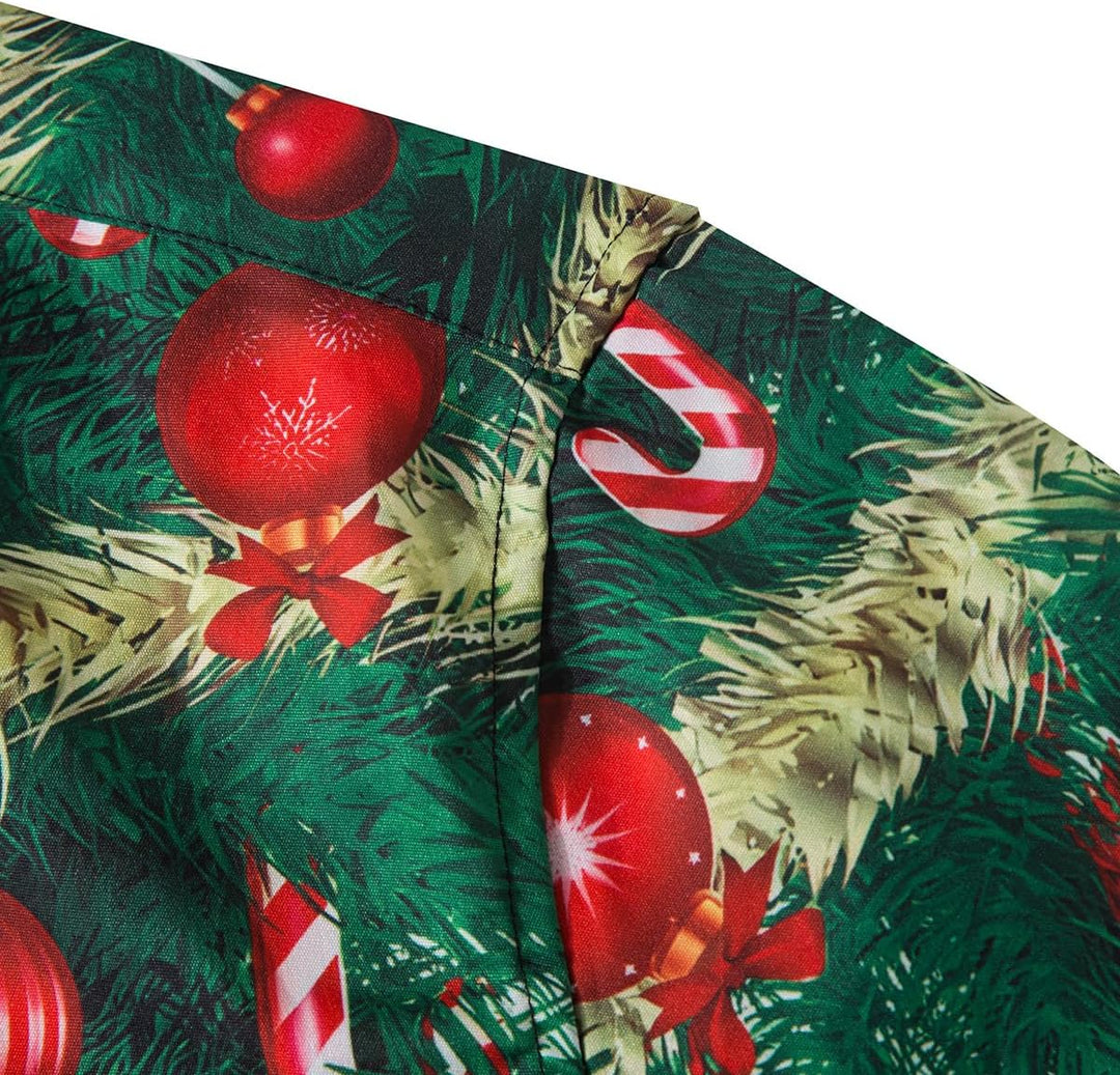 Herren Funky Christmas Print Weihnachtshemd Langarm Button Up Freizeithemd Rentier Santa Schnee Xmas