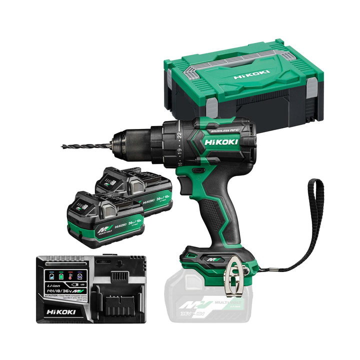 HIKOKI Akku Bohrschrauber DS36DCWRZ, Bohrfutterspannweite: 1,5-13 mm, (36V 2,5 Ah Akkus, Max. Festdr