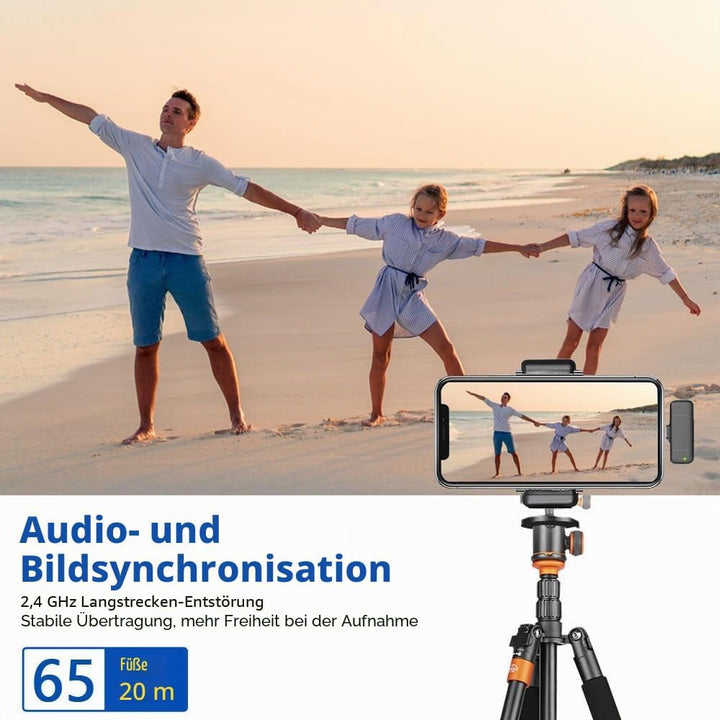 2st. Lavalier Mikrofon Wireless für iPhone iPad Android mit 400mAh Ladekoffer, Plug&Play Handy Mikro