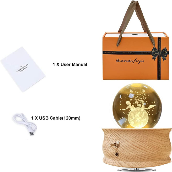 JOIENDY Spieluhr mit Kristallkugel 360°Rotation Base 3D Kristallkugel 70mm Kugelglas Geschenk für We