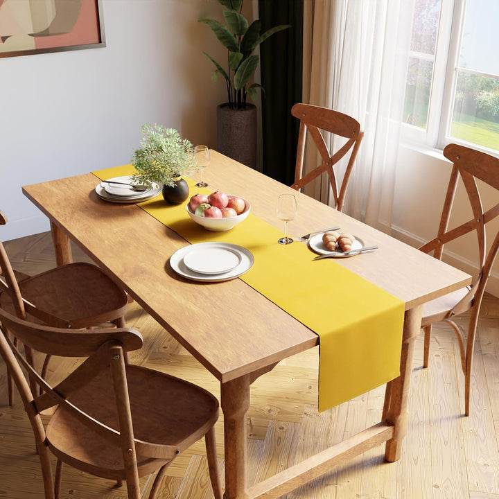Encasa Tischläufer für 4 to 6 Seater-Esszimmer | Gelb | Feingerippte Baumwolle | Grösse 32x183 cm |