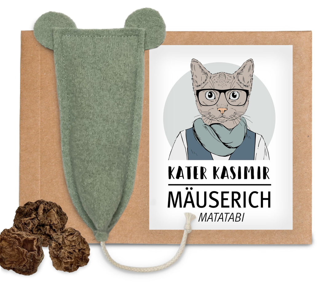 MÄUSERICH - die handgenähte XL Katzenspielzeug Maus mit Matatabi-Füllung zur Selbstbeschäftigung von