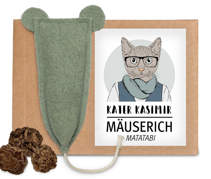 MÄUSERICH - die handgenähte XL Katzenspielzeug Maus mit Matatabi-Füllung zur Selbstbeschäftigung von