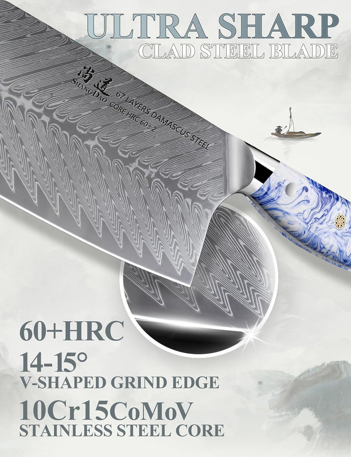 SHANGDAO Japanisches Kiritsuke-Messer,geschmiedeter VG10-Damaststahl, Brustmesser, Fleischschneide,V