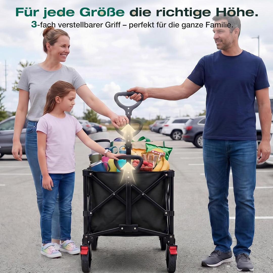 Sekey Bollerwagen Faltbar 135L 150KG Belastbar, Transportwagen klappbar mit Geländereifen mit Bremse