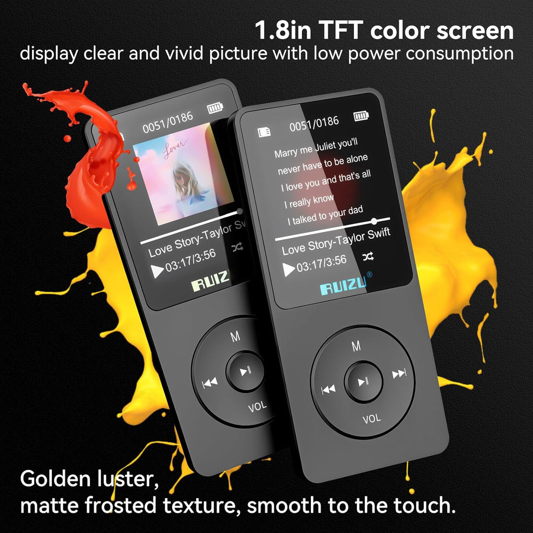 16GB MP3 Player mit Bluetooth 5.3, Ultraleicht (30 Gramm), bis zu 80 Stunden Akkulaufzeit, 1.8-Zoll-