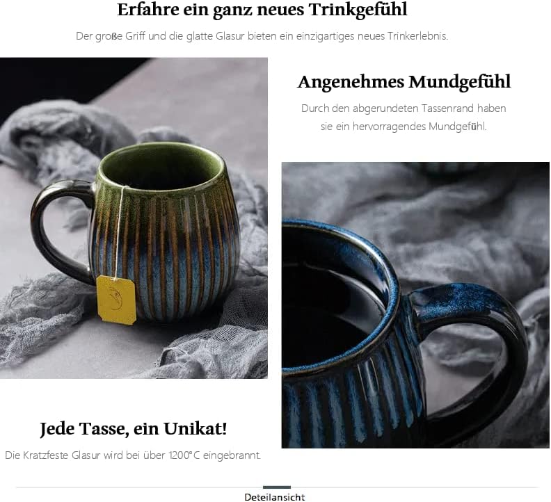 Saumo 5er Set 480 ml Hochwertige Handgefertigte Kaffeetassen aus Porzellan, Kaffee - Tasse in Modern